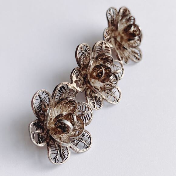 VTG Mid Century Brooch Silver Filigree Layered Floral Scrollwork Pin - Picture 5 of 10
